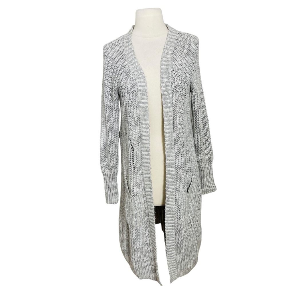 Anthropologie Moth Gray Duster Cardigan Sweater XXS Chunky Knit Cozy Pockets